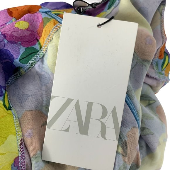 NWT Women's Zara Floral Print Mini Purple Open Strappy Back Dress Size XL - Picture 8 of 12